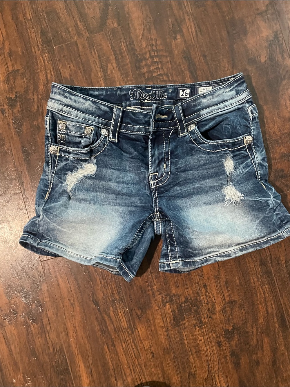 Miss Me Dark Blue Faded Distressed Denim Shorts